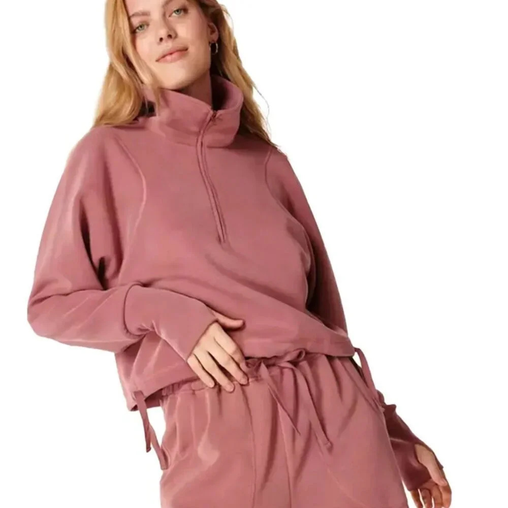 Sweaty Betty Sand Wash Half-Zip Sweatshirt Mauve Pink  Size 16